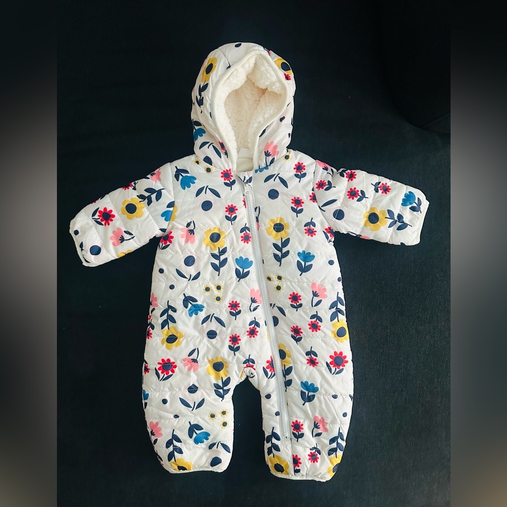 Waterproof footless thick fleece and sherpa lined one piece puffer for baby
